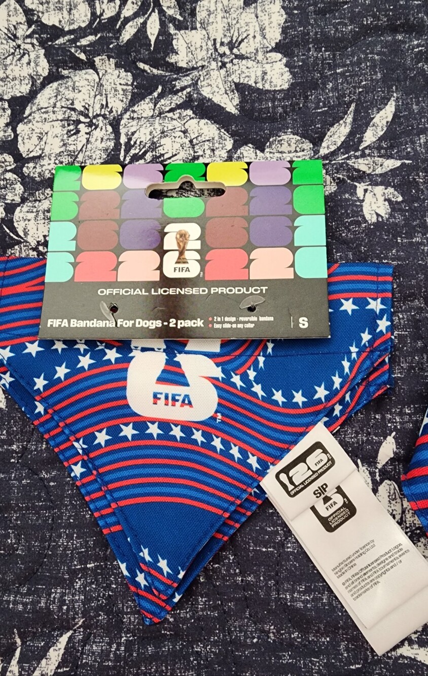 FIFA Official Blue & Red Star Stripe Dog 2 Pack Bandana - S